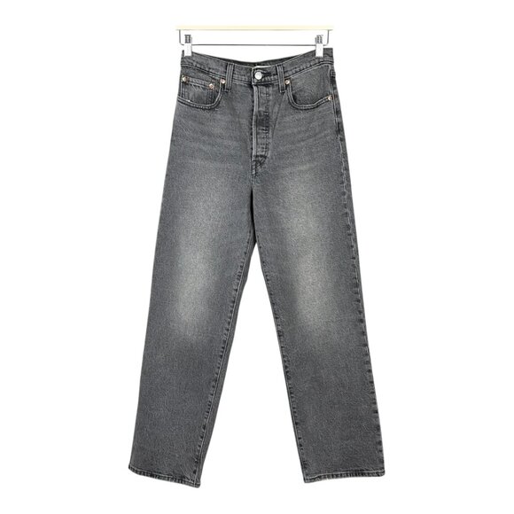 Levi's Ribcage Straight Ankle Premium Denim Washed Black Jeans - Picture 2 of 16